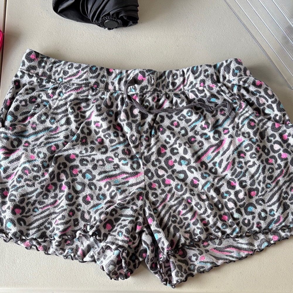 Cozy Leopard Print Sleep Shorts - Pink & Teal Accents